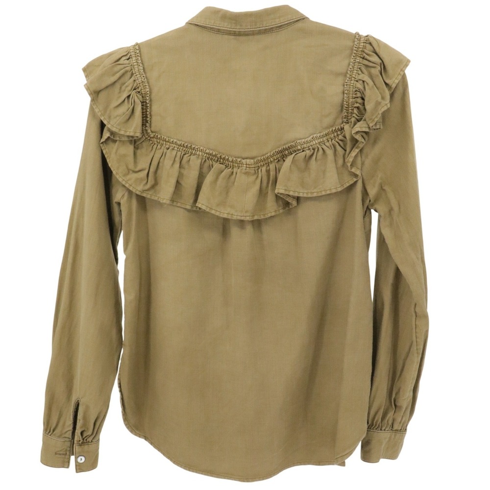 Pilcro Anthropologie Olive Green Ruffle Western Button Down Cotton Shirt XS - Picture 3 of 8